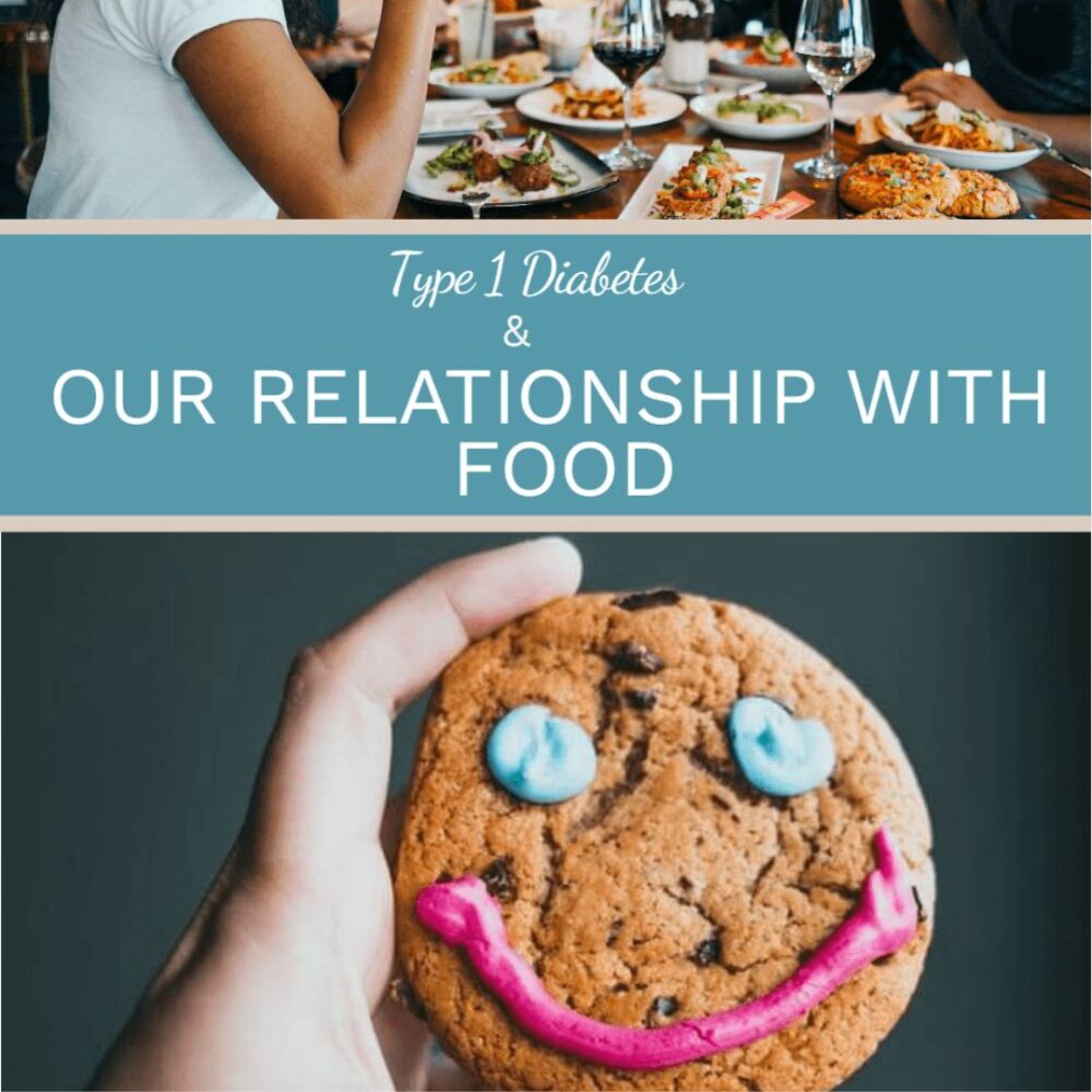 picture of people eating food at a table and a cookiew with an icing smiley face
