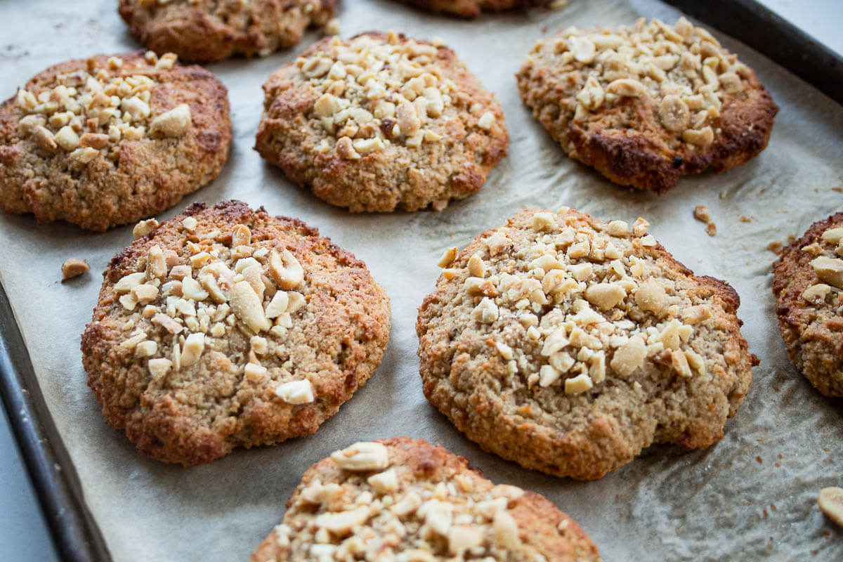 banana almond flour cookies on a baking tray