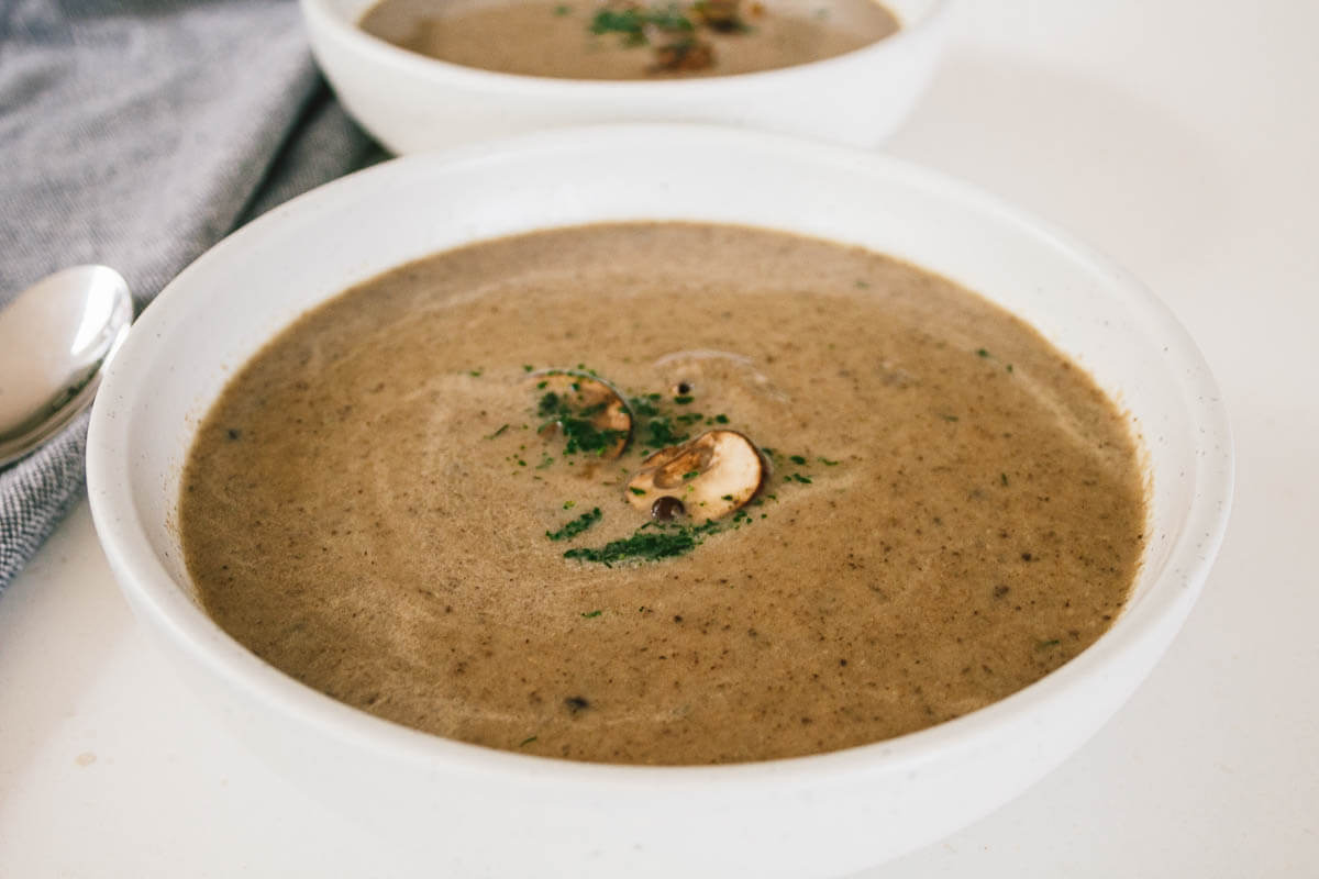 bowl of vegan mushroom soup