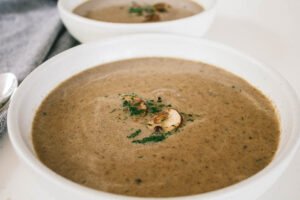 2 bowls of vegan mushroom soup