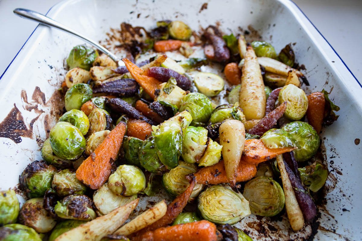 Oven Roasted Brussel Sprouts and Carrots