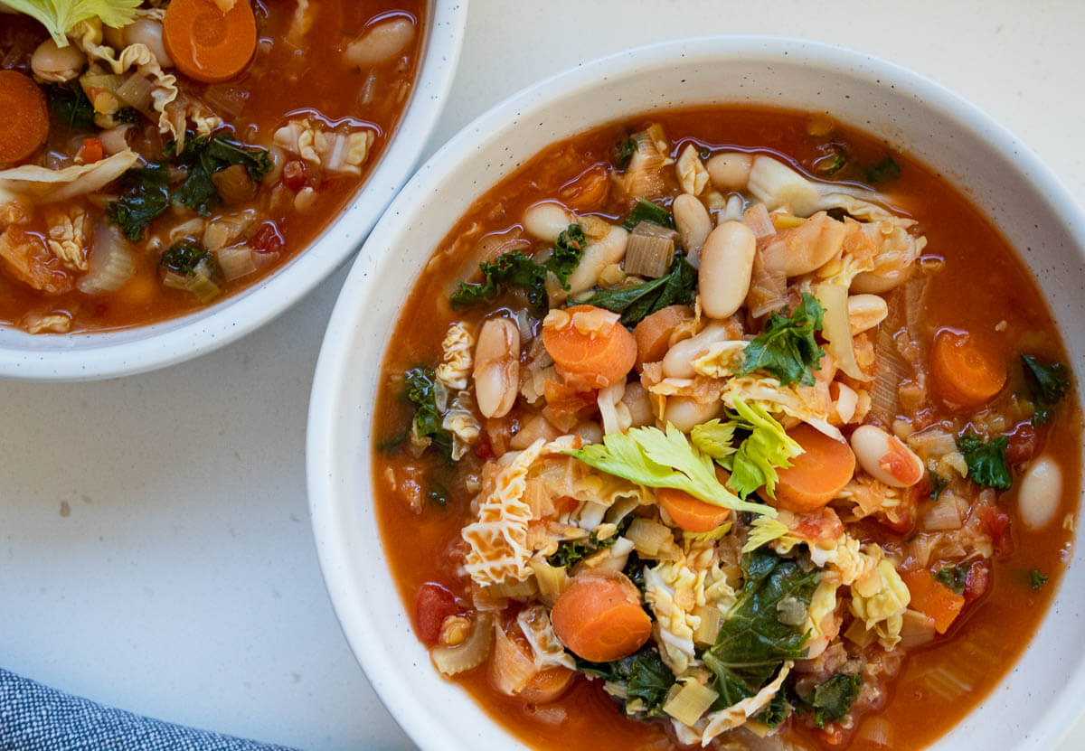 2 bowls of homemade chunky vegetable soup