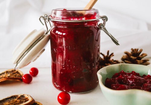 homemade sugar free cranberry sauce in a jar