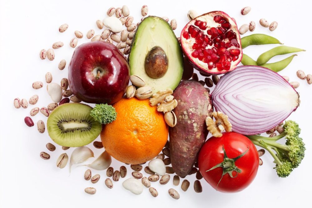 picture of different fruit vegeltables nuts seeds and legumes
