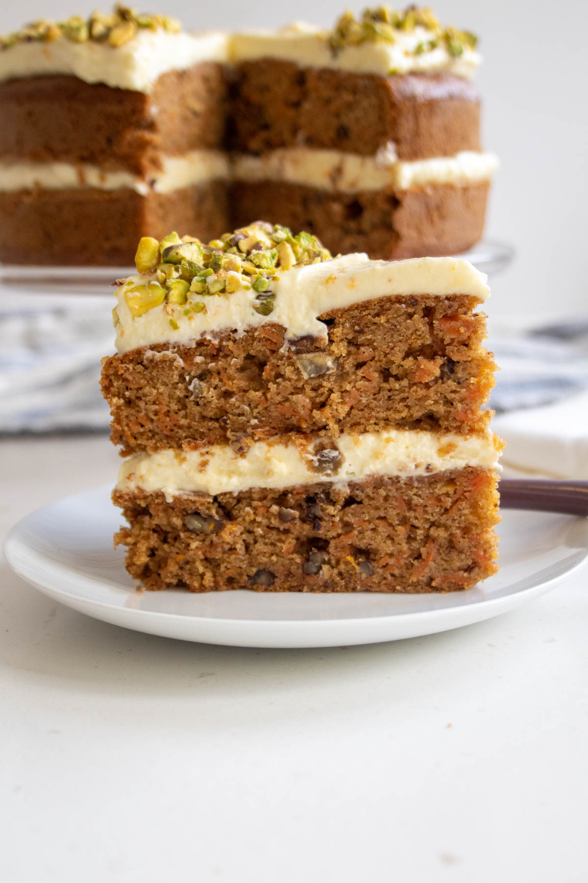 a slice of sugar free carrot cake on a plate