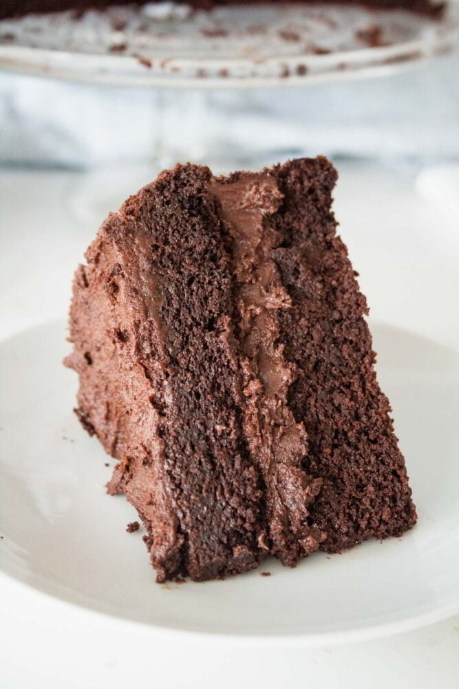 a slice of low sugar almond flour chocolate cake