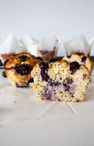 blueberry lemon poppy seed muffin cut in half
