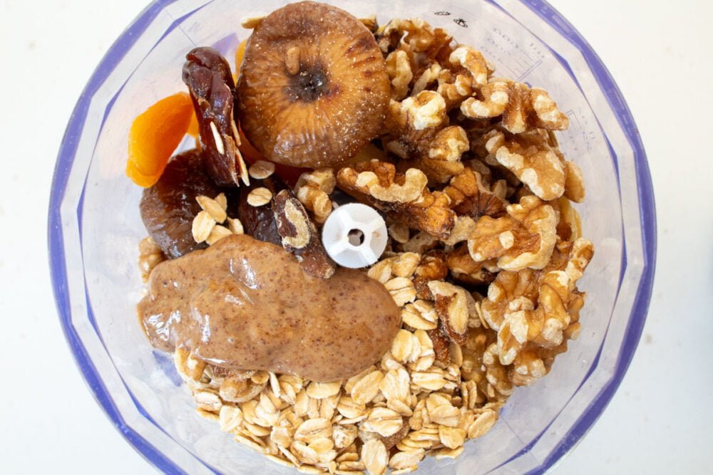ingredients for fig energy balls in the food processor