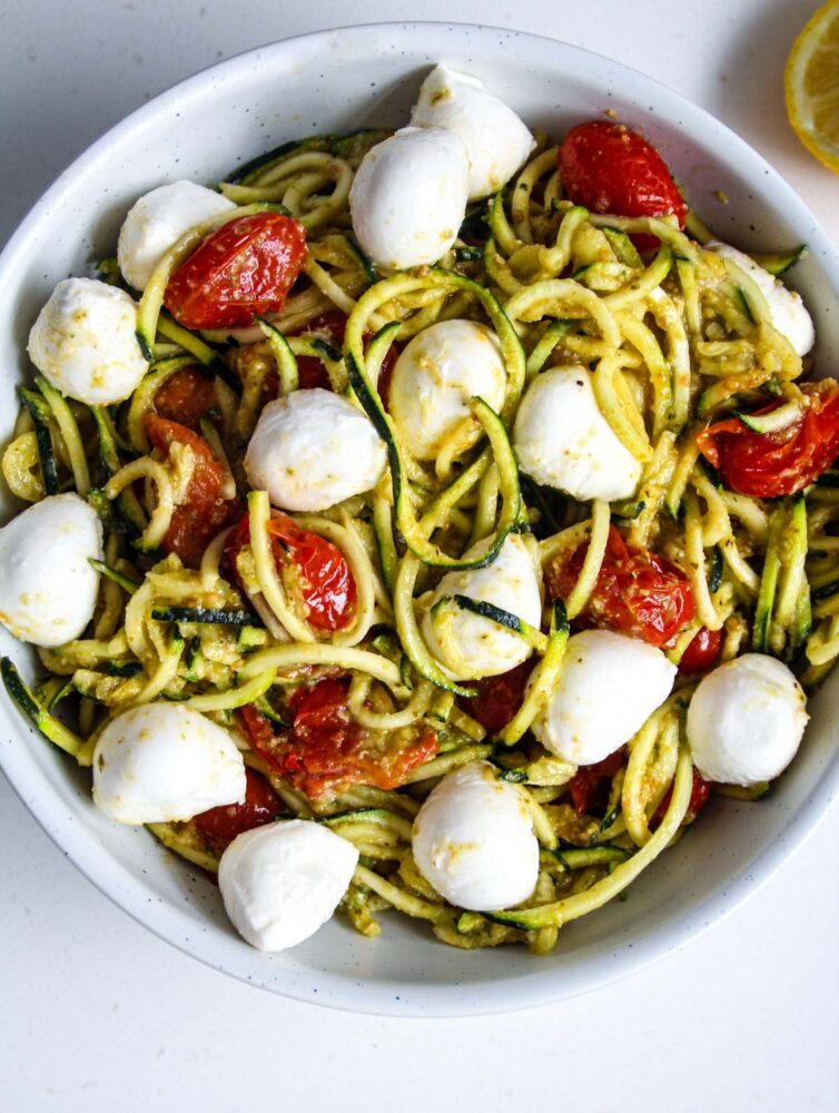 spiralised summer courgette salad in a bowl