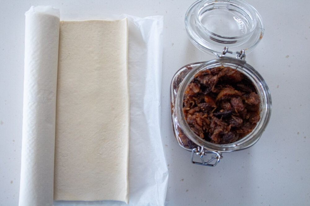 jar of mincemeat and roll of puff pastry