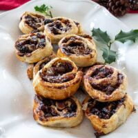 a platter of puff pastry mincemeat pinwheels