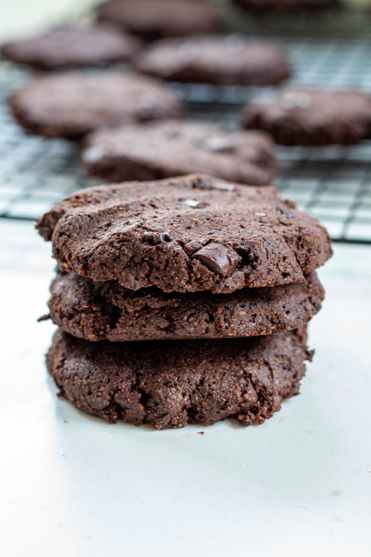 a stack of almond chocolate cookies