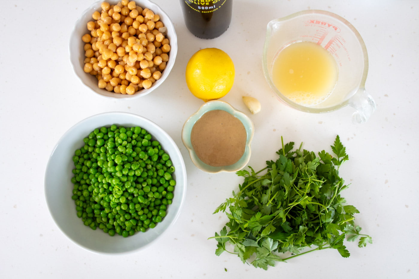 ingredients for green pea hummus