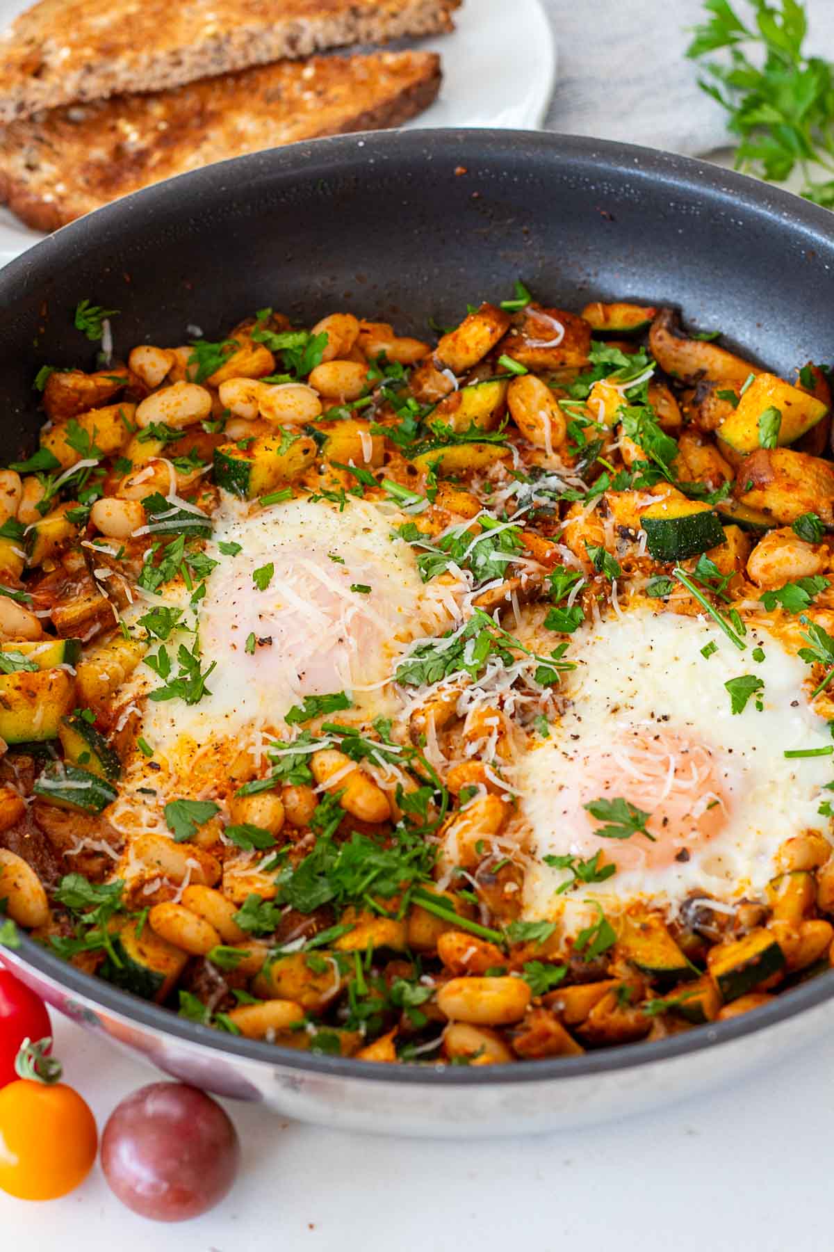 One Pan Eggs and Beans Breakfast